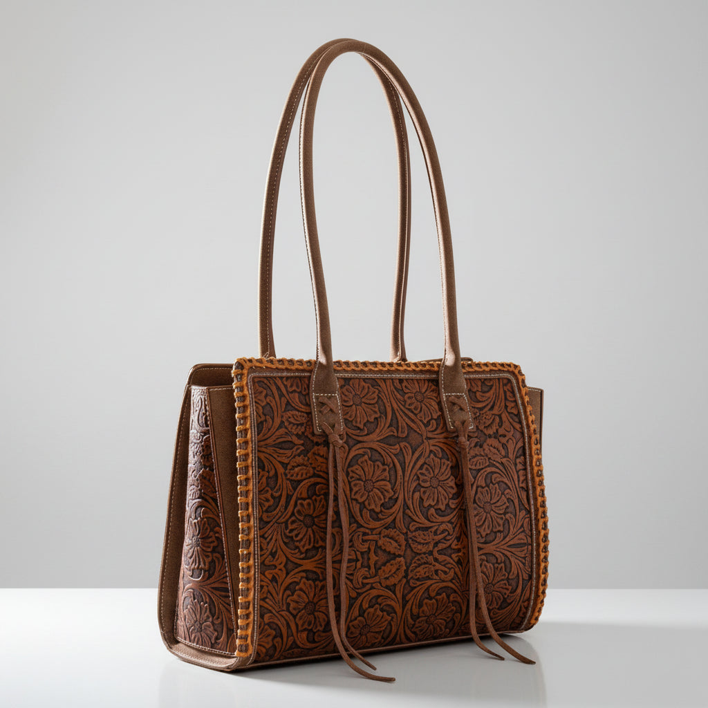Montana West Vintage Tooled Tote Bag. Floral Embossed Western Handbag - Boutique of Leathers/Open Road