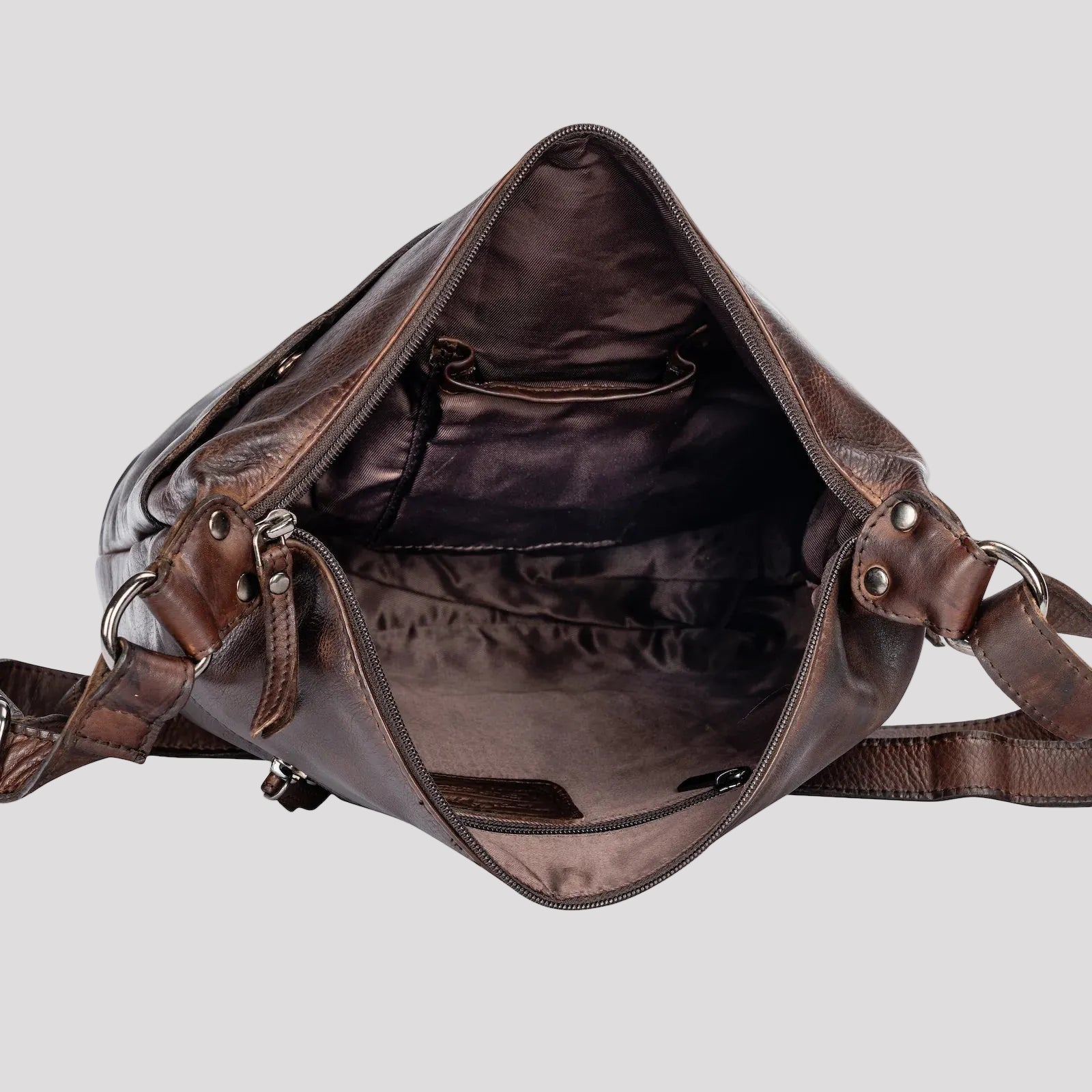 Greenwood Leather Shoulder Bag with 2 Zip Pockets - Boutique of Leathers/Open Road