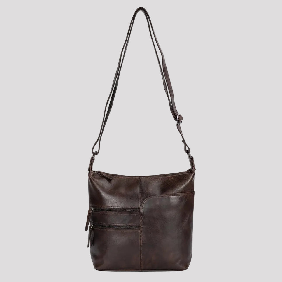 Greenwood Leather Shoulder Bag with 2 Zip Pockets