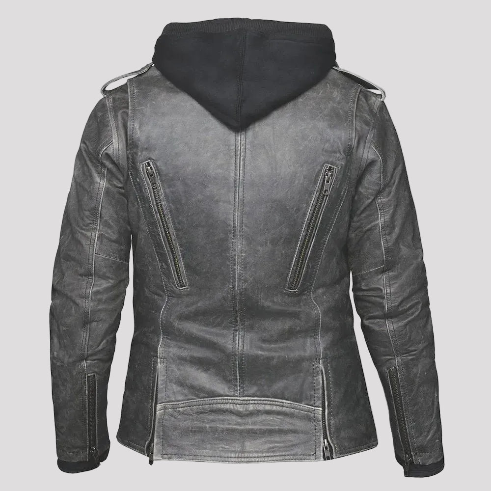 Black leather jacket with zippers on a white background