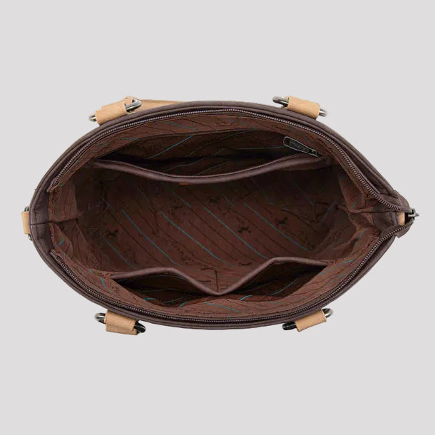 Montana West Western Tooled Aztec Tote. Structured PU Leather Crossbody with Turquoise Accents - Boutique of Leathers/Open Road