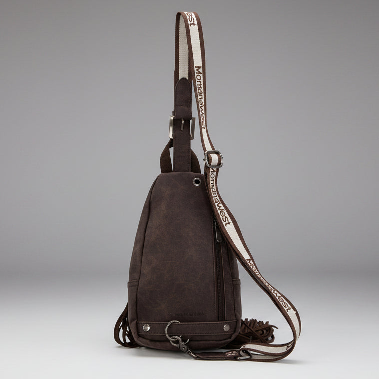 Montana West Tooled Fringe Sling Bag. Western PU Leather Floral Crossbody with Adjustable Strap - Boutique of Leathers/Open Road