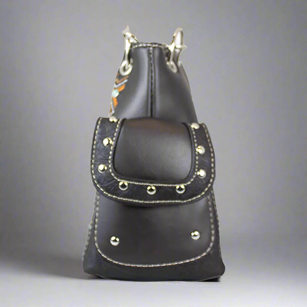 C&S Trading Leather 2 Handle Bag Studded Bear Handbags & Purses Boutique of Leathers/Open Road