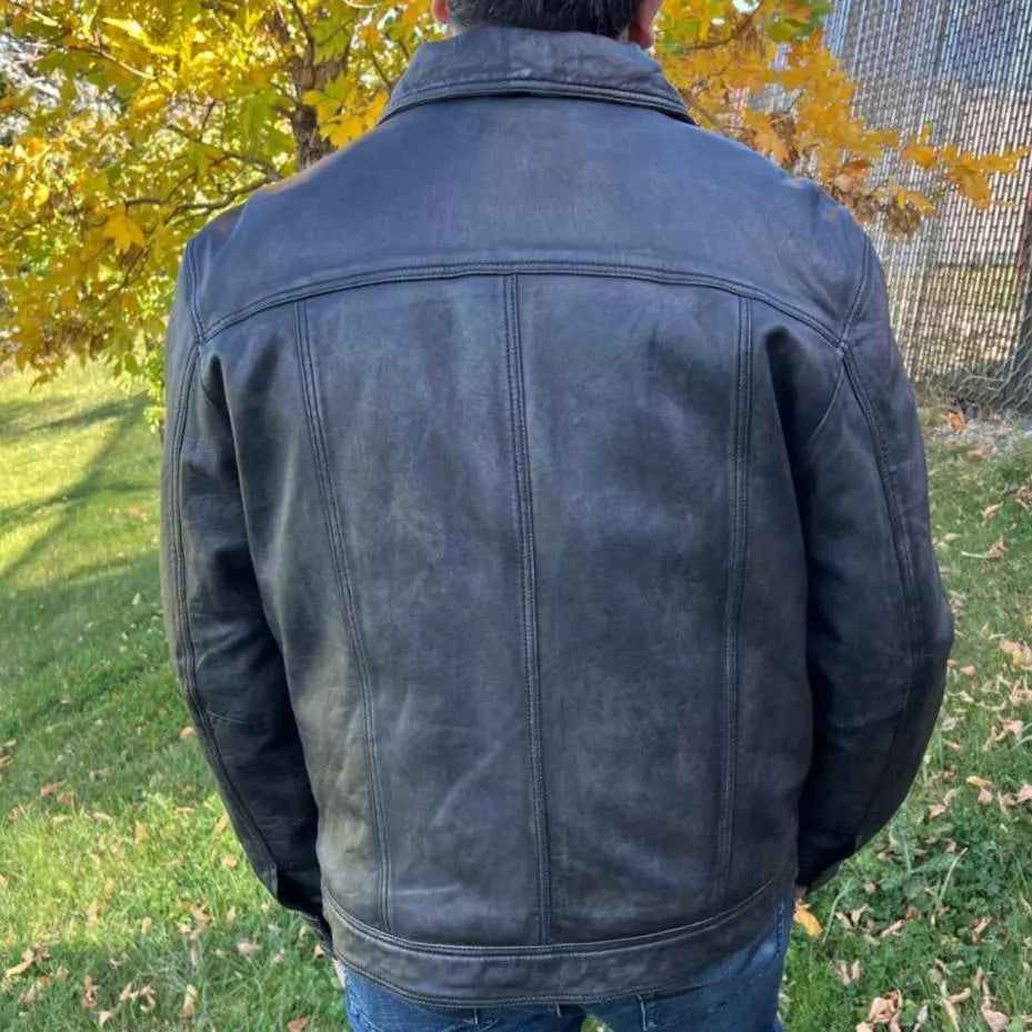 Classic Jean Style Lamb Leather Jacket - Boutique of Leathers/Open