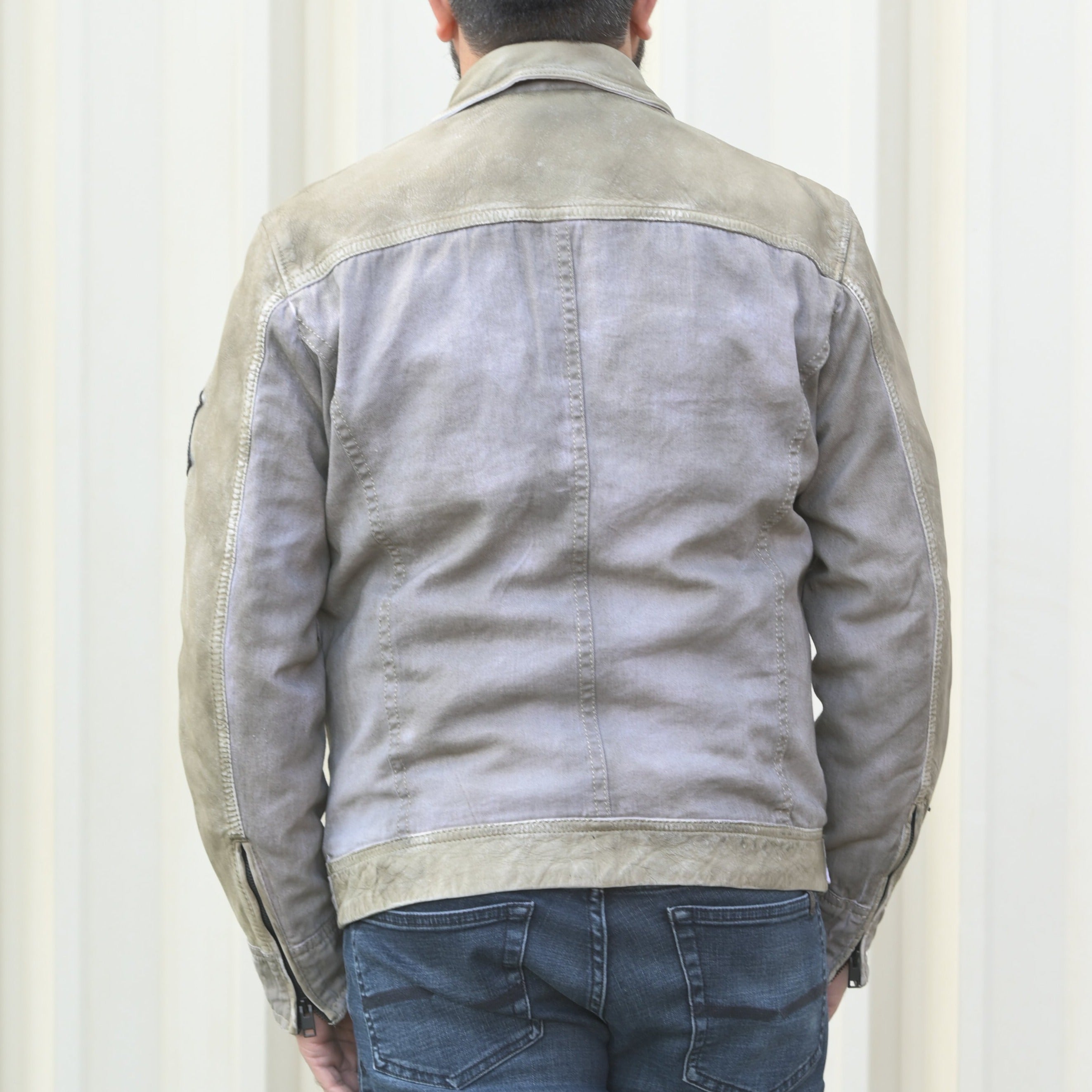 Men's Leather and Twill Jacket with Patches and Four Zip Pockets - Boutique of Leathers/Open Road