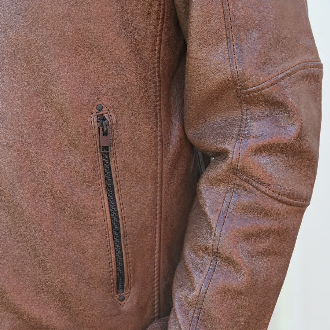 Men's Snap Collar Leather Jacket - Boutique of Leathers/Open Road