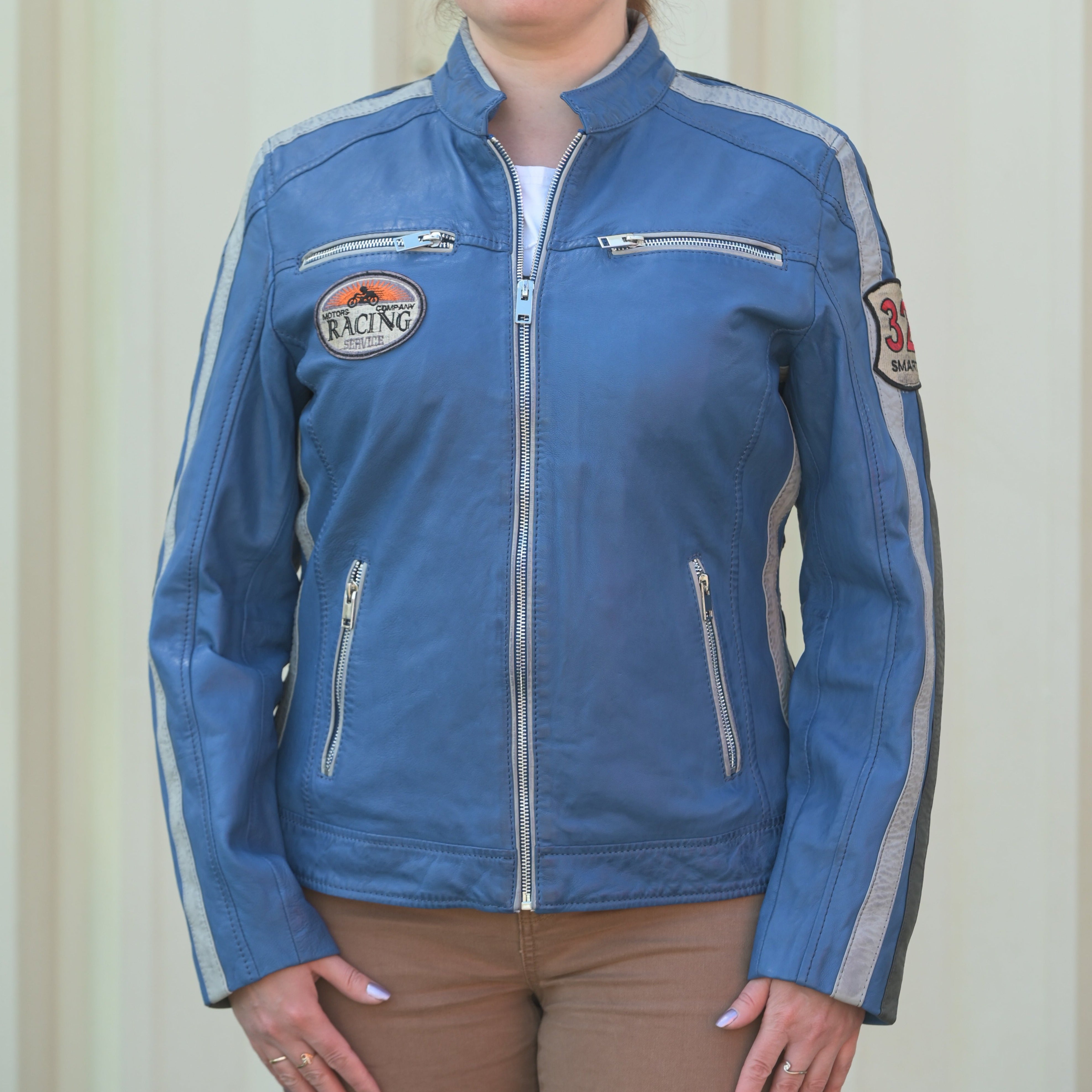 Women's Leather Jacket with Patches - Boutique of Leathers/Open Road