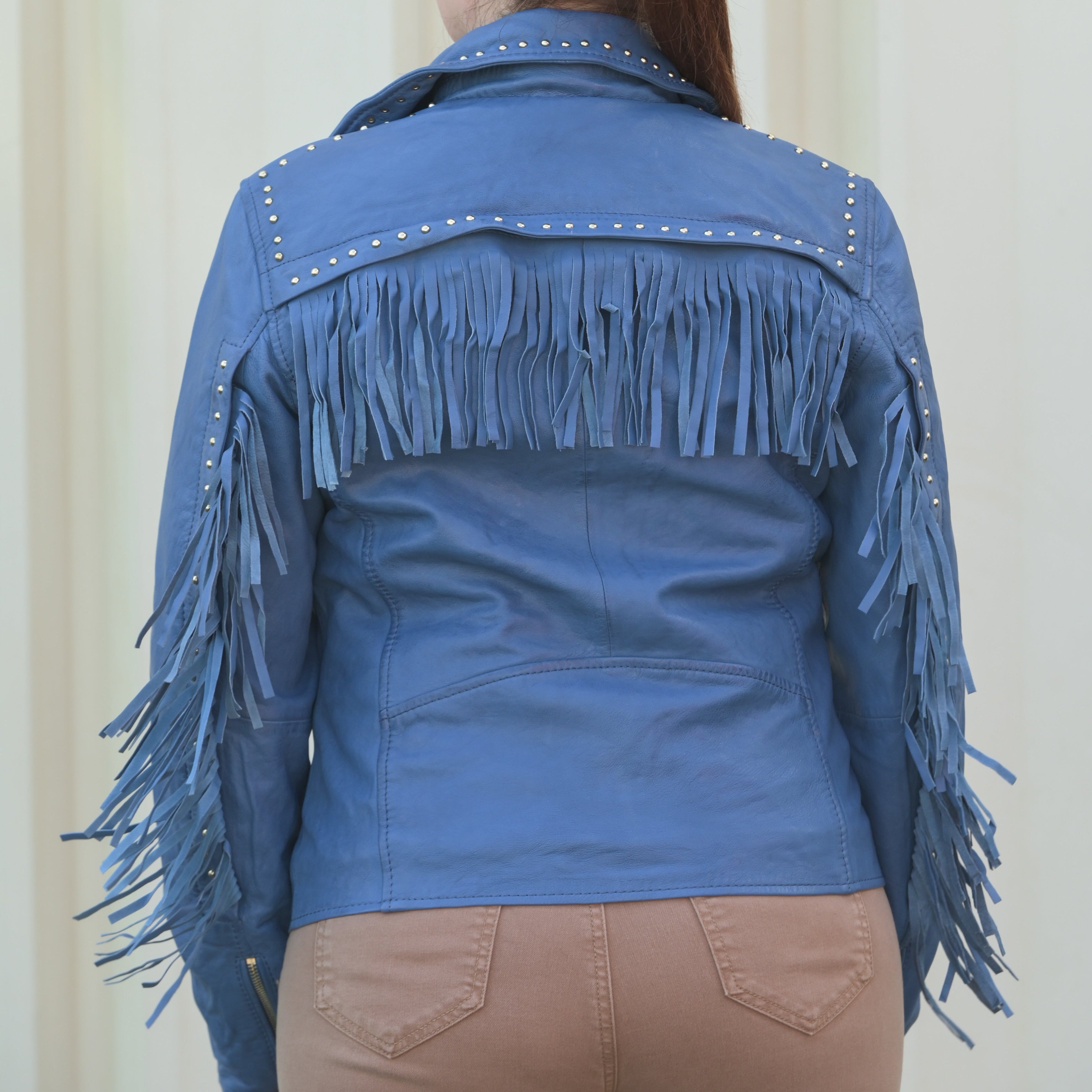 Women's Studded Leather Jacket with Removable Fringe - Boutique of Leathers/Open Road