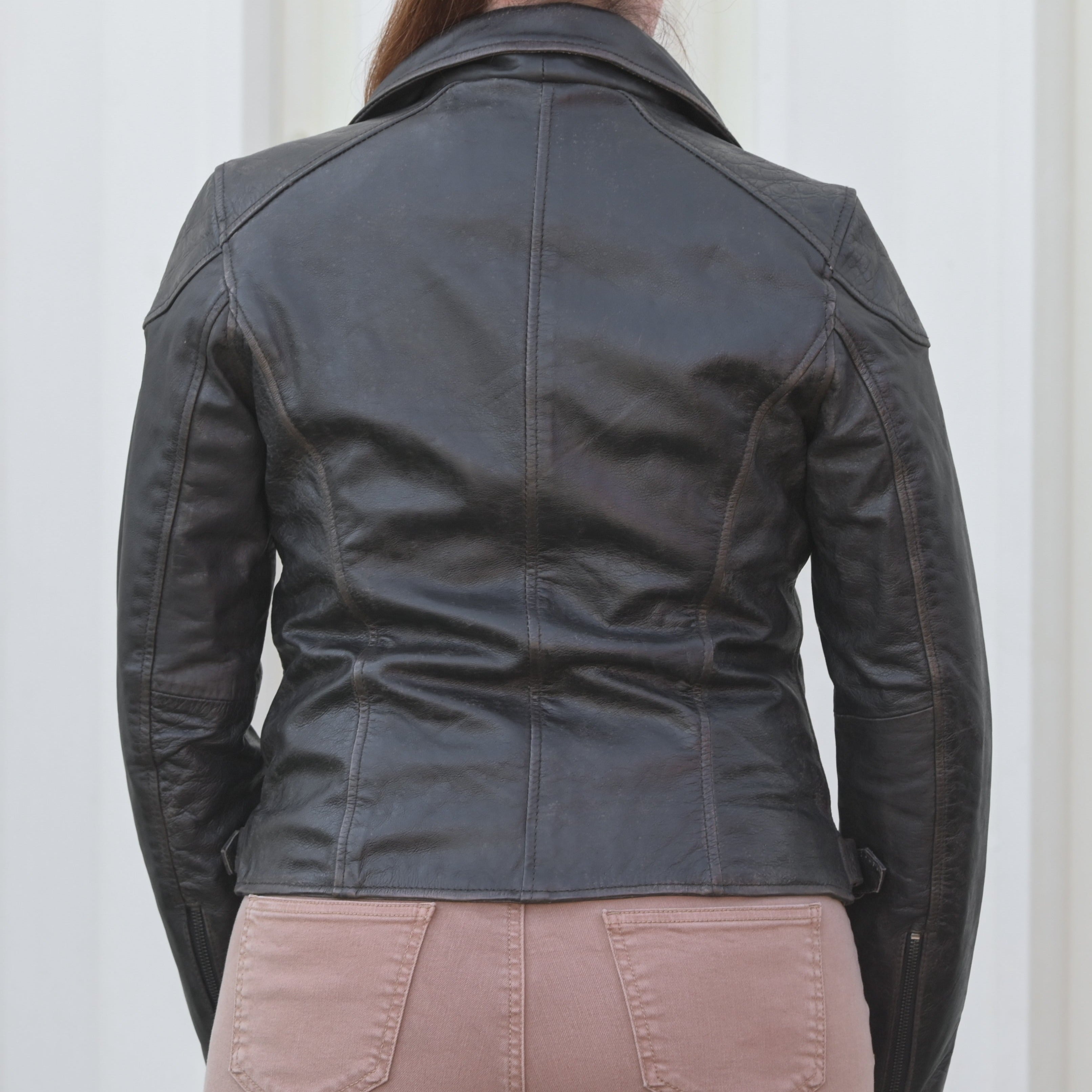 Women's Biker Look Rub-Off Leather Jacket - Boutique of Leathers/Open Road