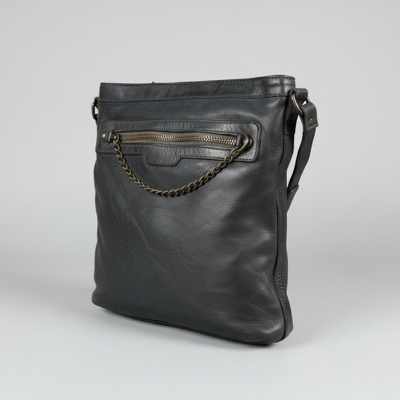 MET Premium Cow Leather Crossbody Bag with Chain Zipper Detail