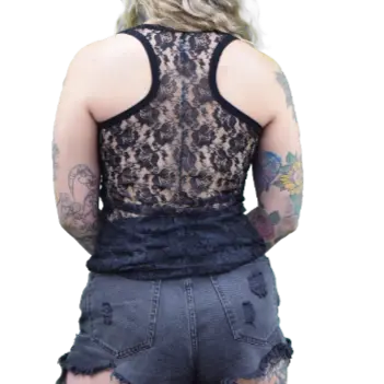 Devilish Skull & Roses Tank with Laser Cut Front and Lace Back Women's Shirts & Tees Boutique of Leathers/Open Road