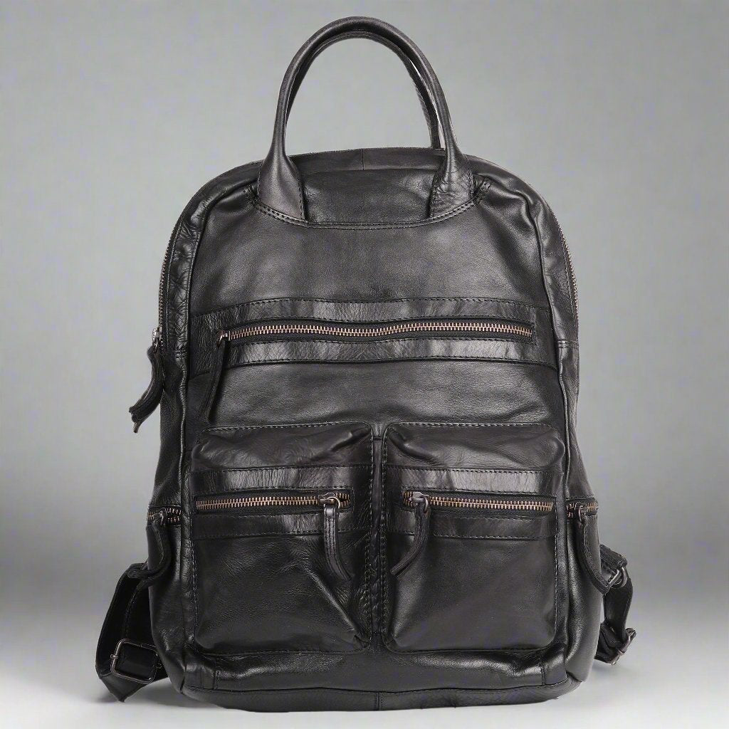 MET Multi-Pocket Leather Backpack with Dual Carry Handles