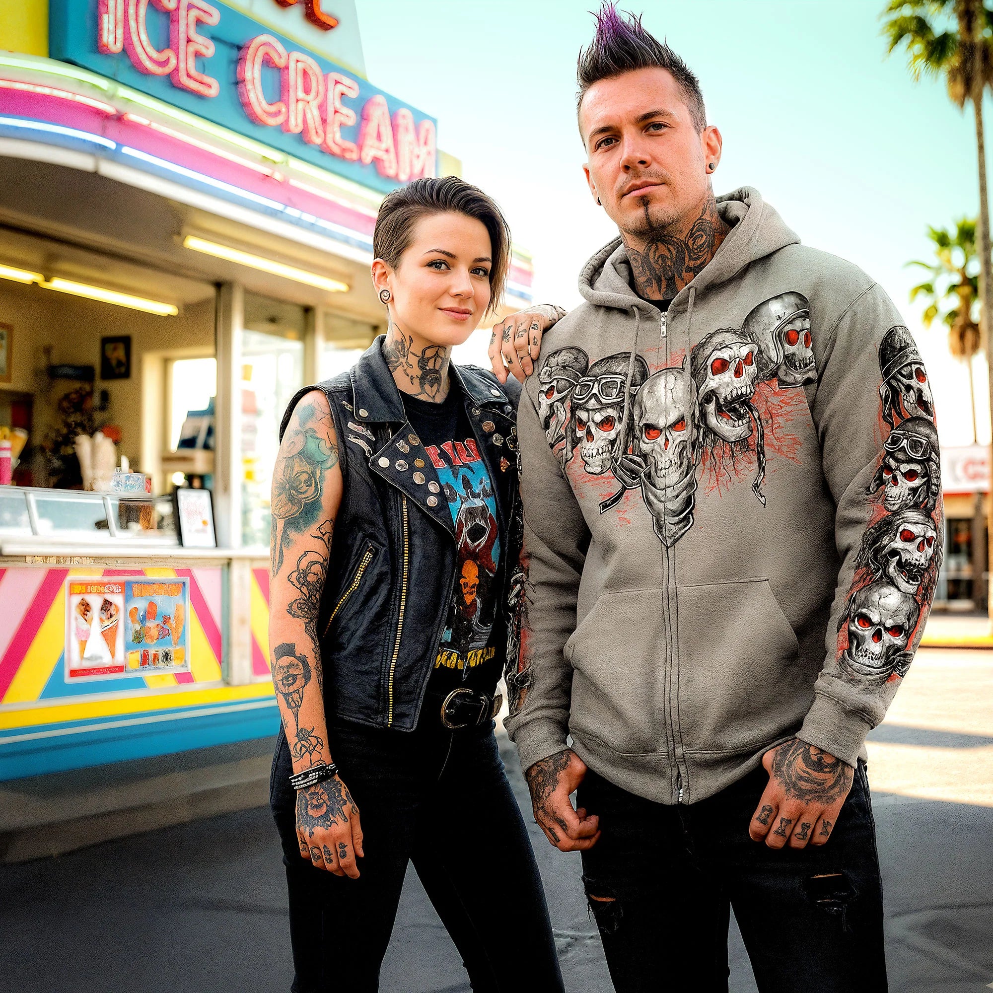 Men's Five Skull Zip Up Hoodie