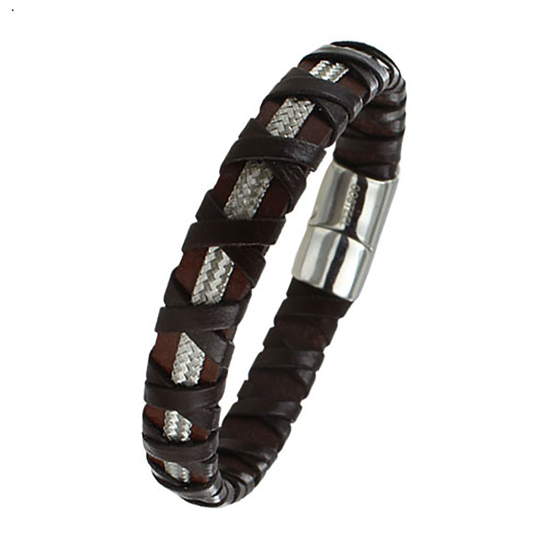 GoSteel Men's Leather and Steel Bracelet