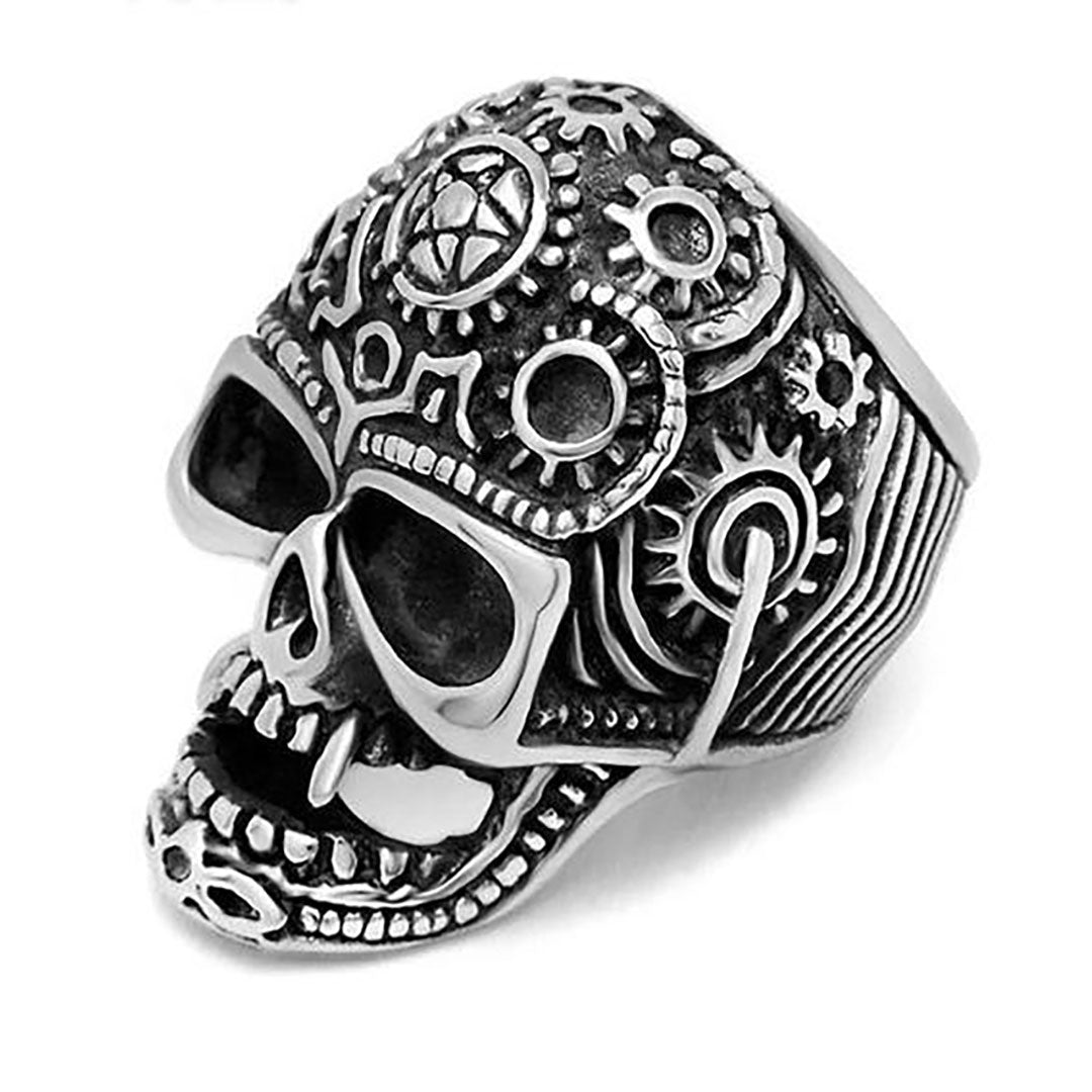 GoSteel Men's Gearhead Skull Ring