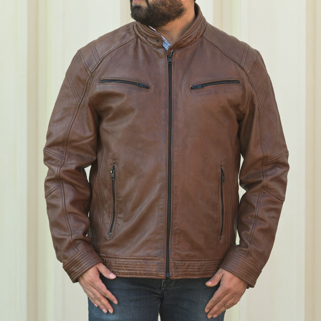 Men's Snap Collar Leather Jacket - Boutique of Leathers/Open Road