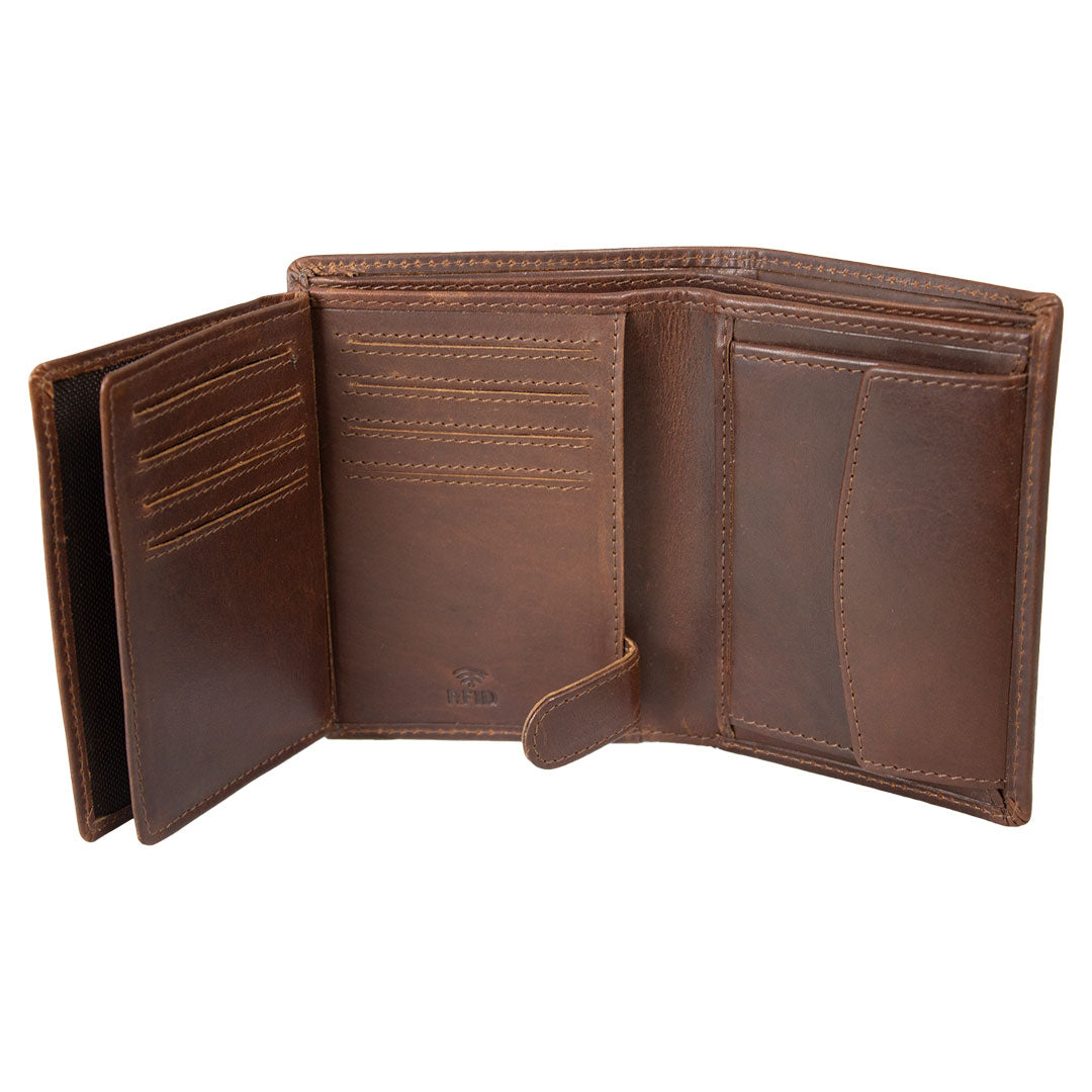 BOL Men's Vintage Leather Tri-Fold with Triple ID and Coin Pocket Wallet