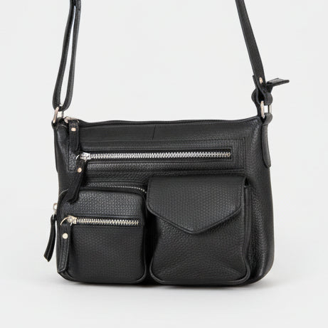 Greenwood Leather Multi-Pocket Crossbody Bag. Premium Pebbled Leather Handbag - Boutique of Leathers/Open Road