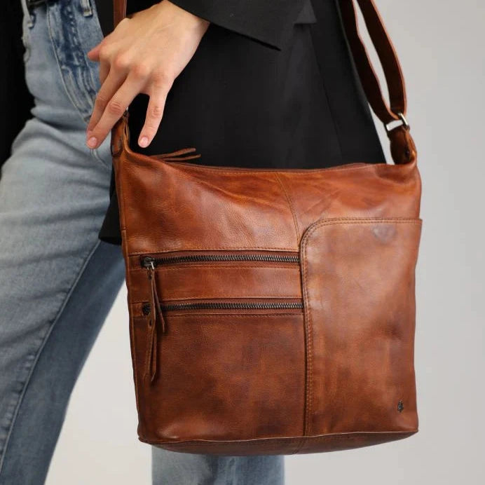 Greenwood Leather Shoulder Bag with 2 Zip Pockets