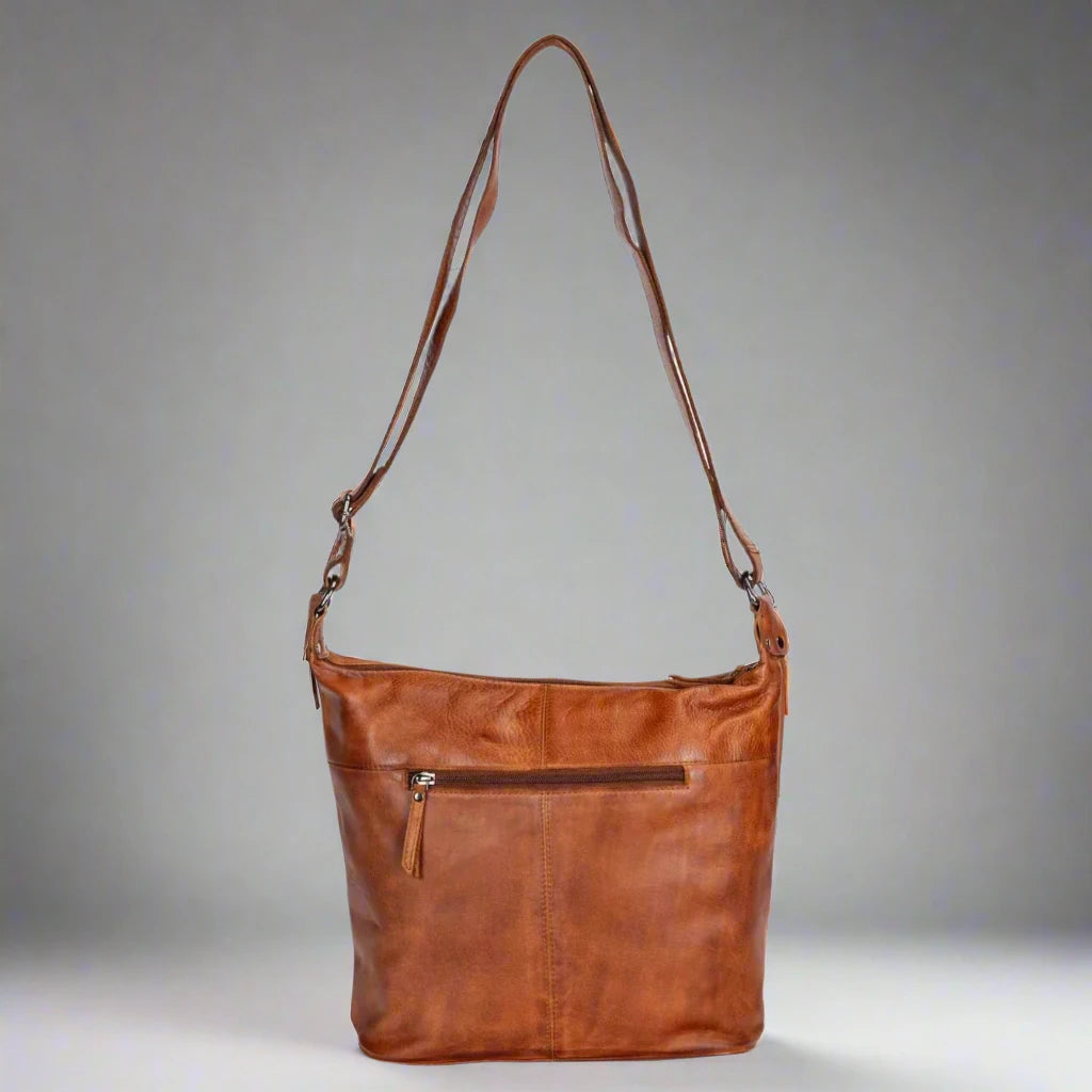 Greenwood Leather Shoulder Bag with 2 Zip Pockets