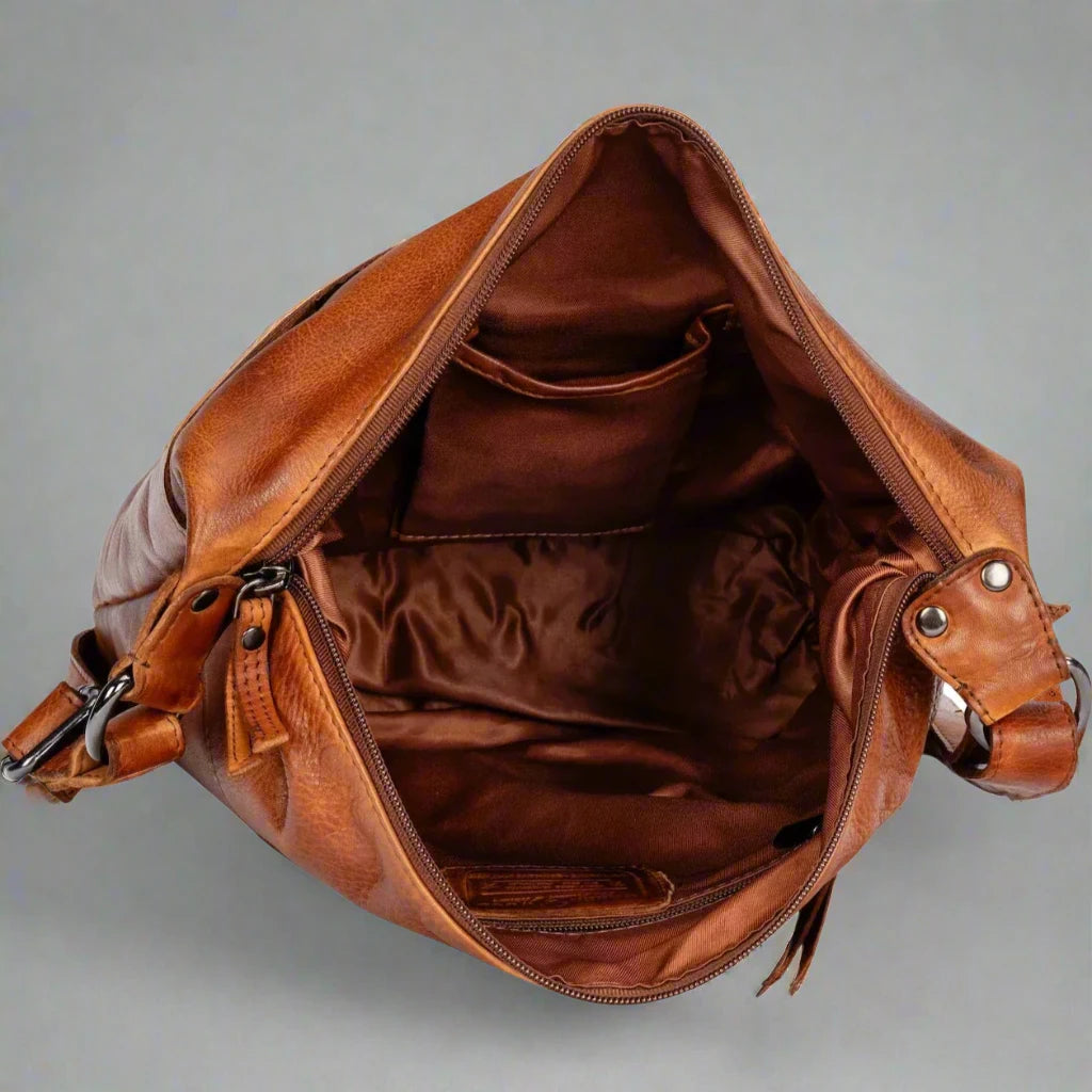 Greenwood Leather Shoulder Bag with 2 Zip Pockets