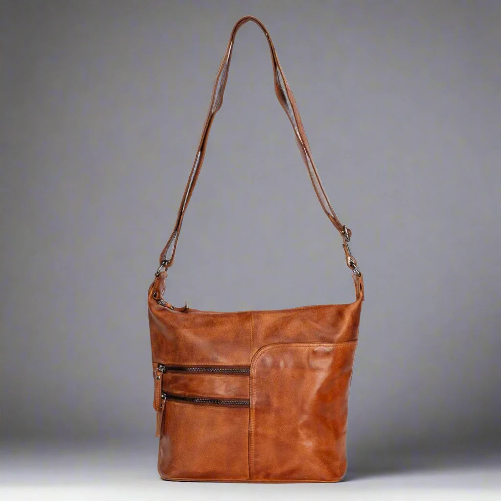 Greenwood Leather Shoulder Bag with 2 Zip Pockets