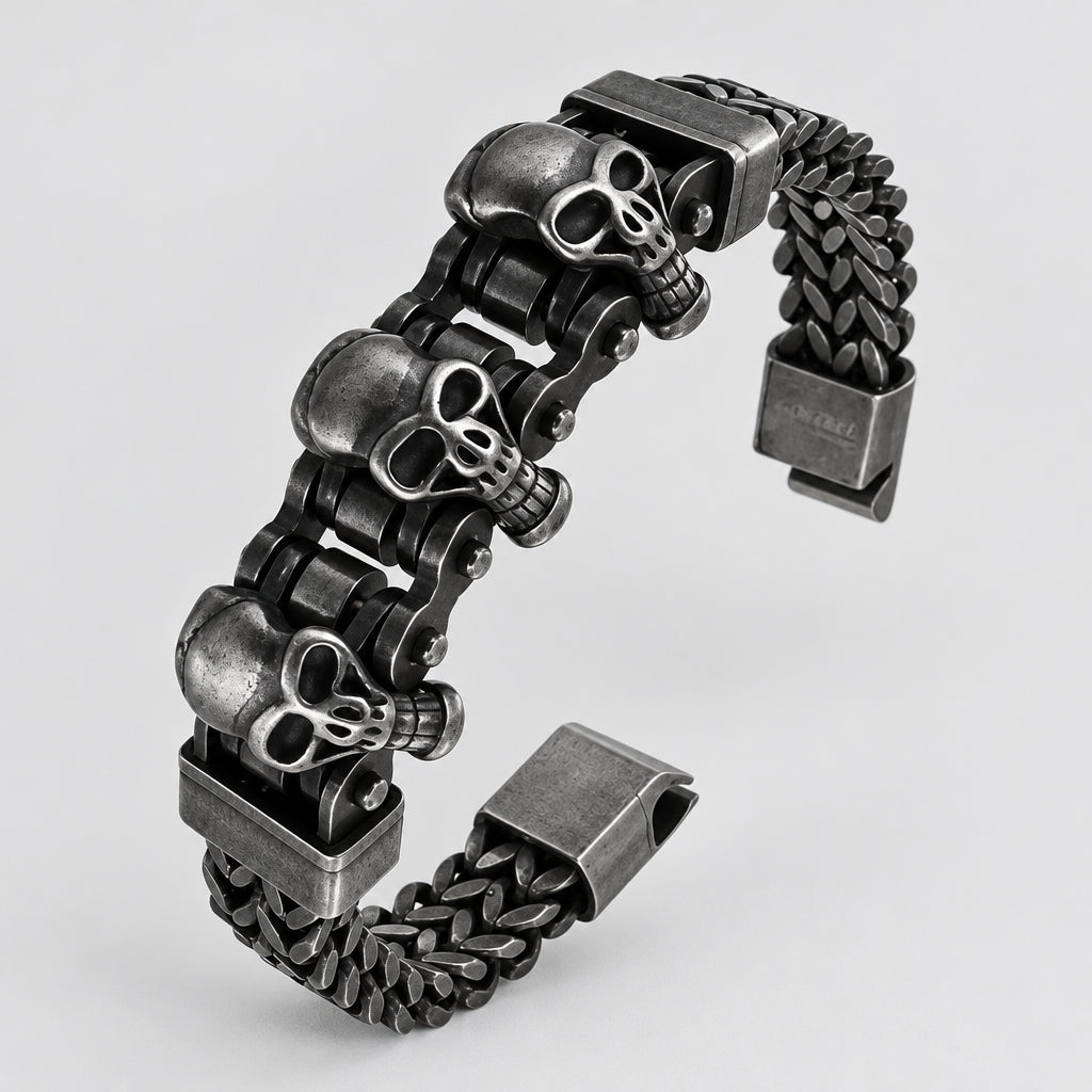 GoSteel 3 Skull Bracelet - Boutique of Leathers/Open Road