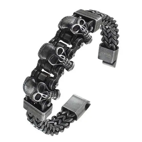 GoSteel 3 Skull Bracelet - Boutique of Leathers/Open Road