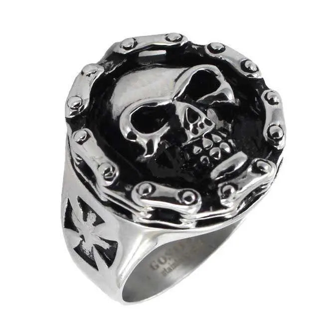 GoSteel Men's Cycle Chain Gothic Skull Ring - Boutique of Leathers/Open Road