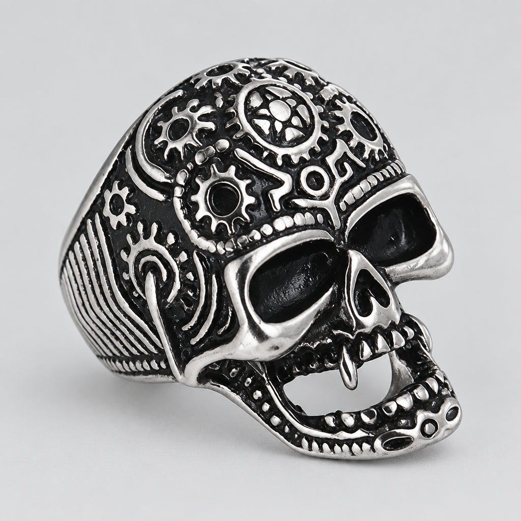 GoSteel Men's Gearhead Skull Ring Men's Jewelry Boutique of Leathers/Open Road