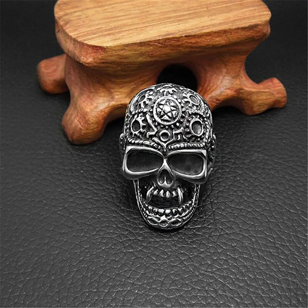 GoSteel Men's Gearhead Skull Ring Men's Jewelry Boutique of Leathers/Open Road