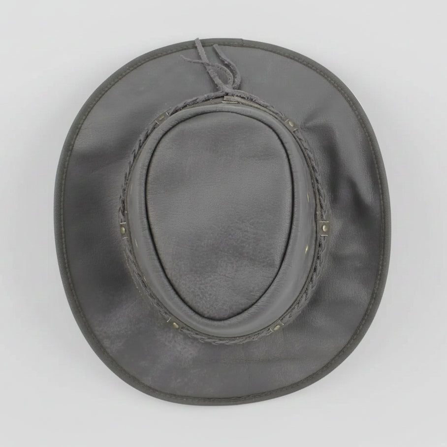 Flat Brim Leather Cowboy Hat. Premium Western Hat with Studded Braided Band