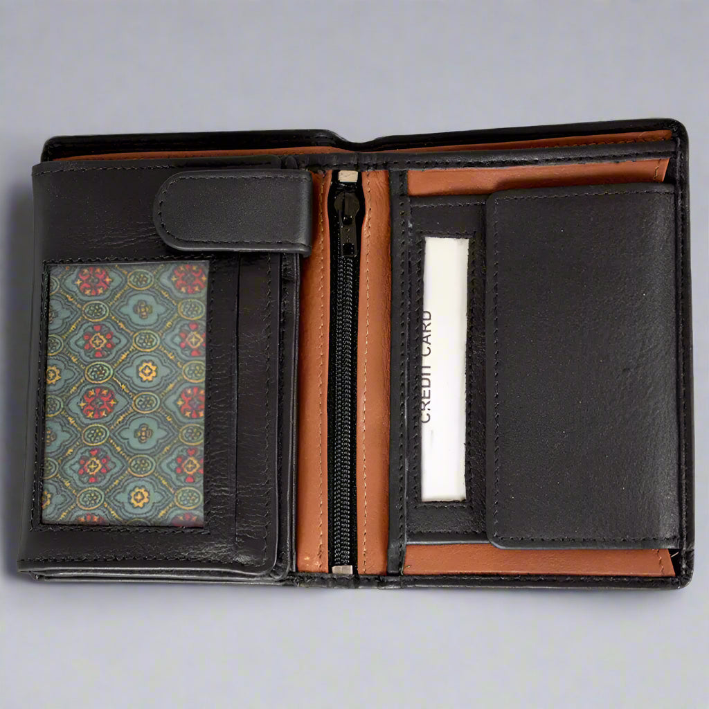 JBG International Men's Snap Close Flip Trifold Leather Wallet - Black/Brown JBG International Men's Snap Close Flip Trifold Leather Wallet - Black/Brown
