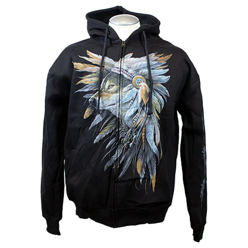 J&L Imports Men's Chieftain Wolf  Zip-Up Hoodie Men's Hoodies & Sweatshirts Boutique of Leathers/Open Road