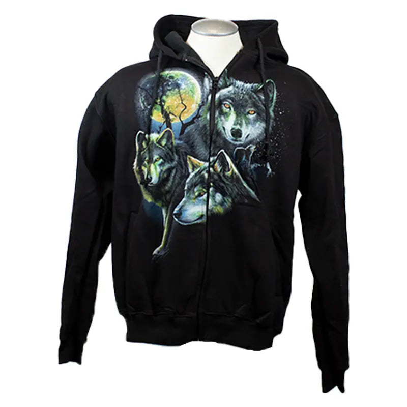 J&L Imports Men's Moon and Wolves Zip-Up Hoodie Men's Hoodies & Sweatshirts Boutique of Leathers/Open Road