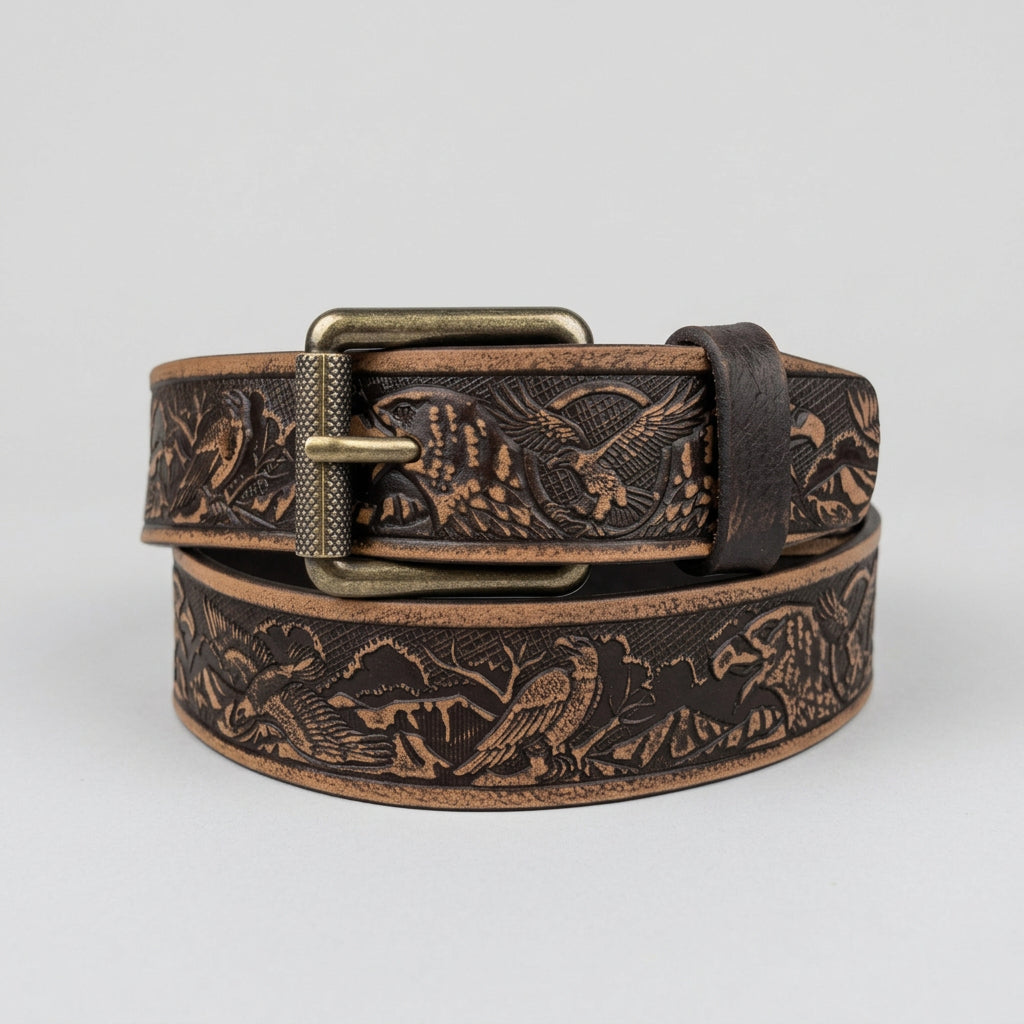 Keldon Grain Leather Men's Eagle Embossed Removable Buckle Belt Men's Belts Boutique of Leathers/Open Road