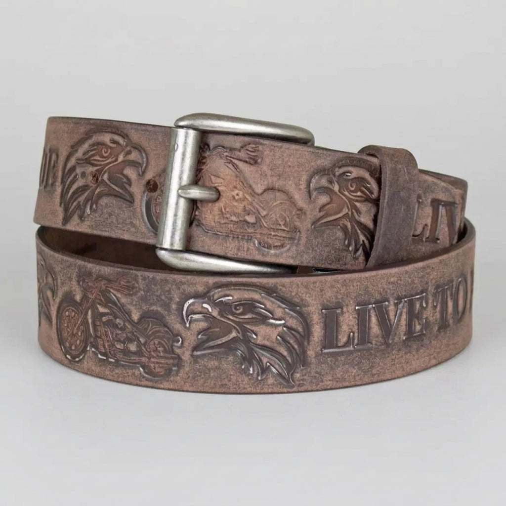 Keldon Grain Leather Men's Live To Ride Removable Buckle Belt - Boutique of Leathers/Open Road