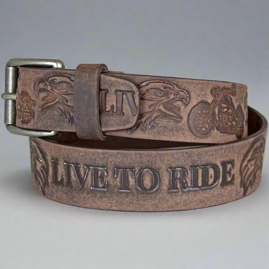 Keldon Grain Leather Men's Live To Ride Removable Buckle Belt - Boutique of Leathers/Open Road