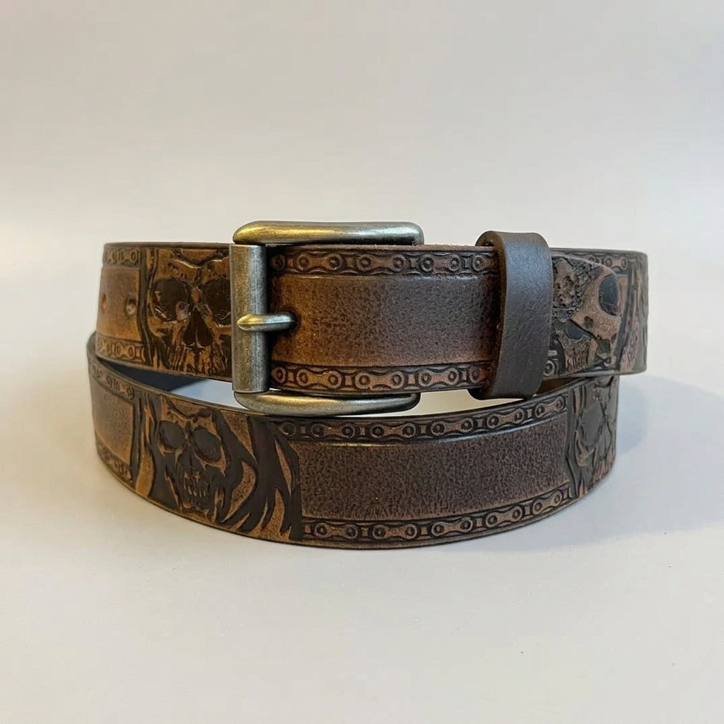 Keldon Grain Leather Men's Skull Shain Design Removable Buckle Belt Men's Belts Boutique of Leathers/Open Road