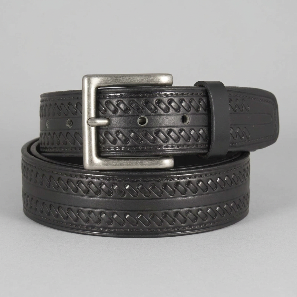 Keldon Leather Men's Whipstitch Tooled Leather Removable Buckle Belt - Boutique of Leathers/Open Road