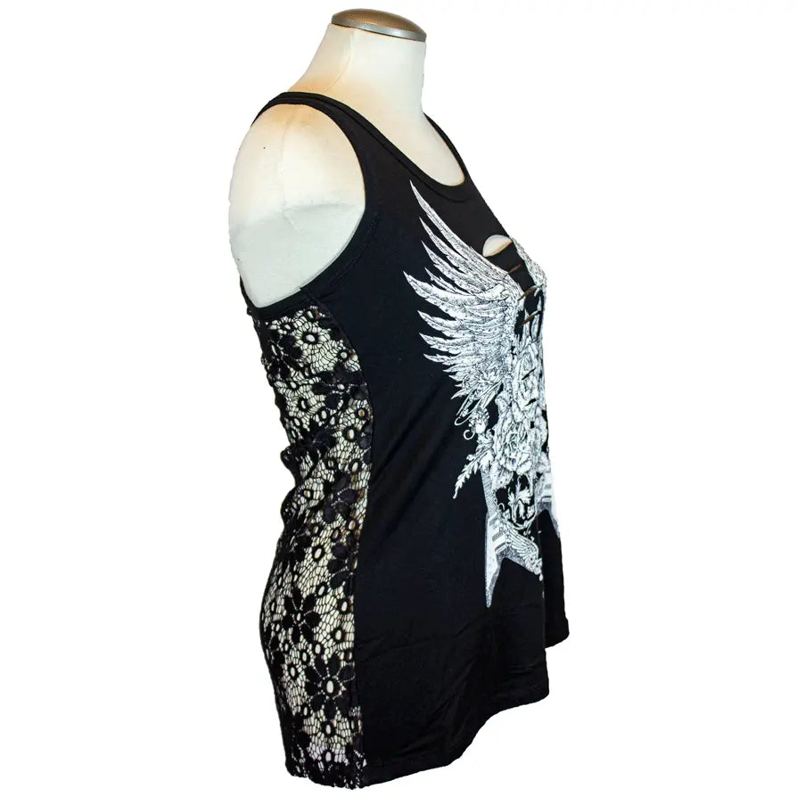 Liberty Wear Women's Cut Out Lace Back Tank Top Women's Shirts & Tees Boutique of Leathers/Open Road