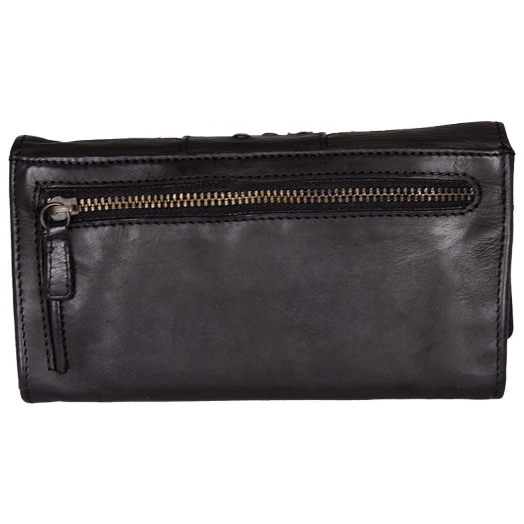 BOL Women's Leather with Zig-Zag Studs Trifold Wallet