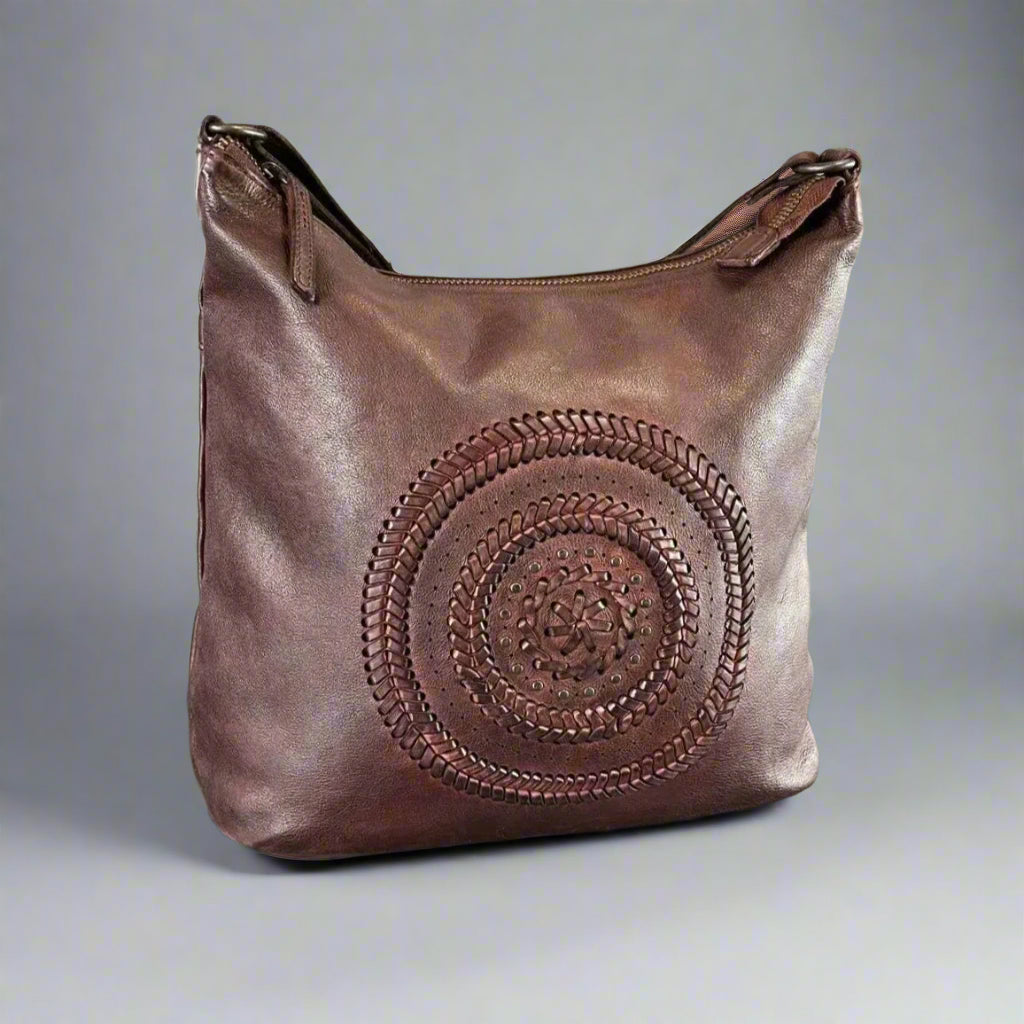 MET Floral Stitch Leather Tote with Adjustable Strap Handbags & Purses Boutique of Leathers/Open Road