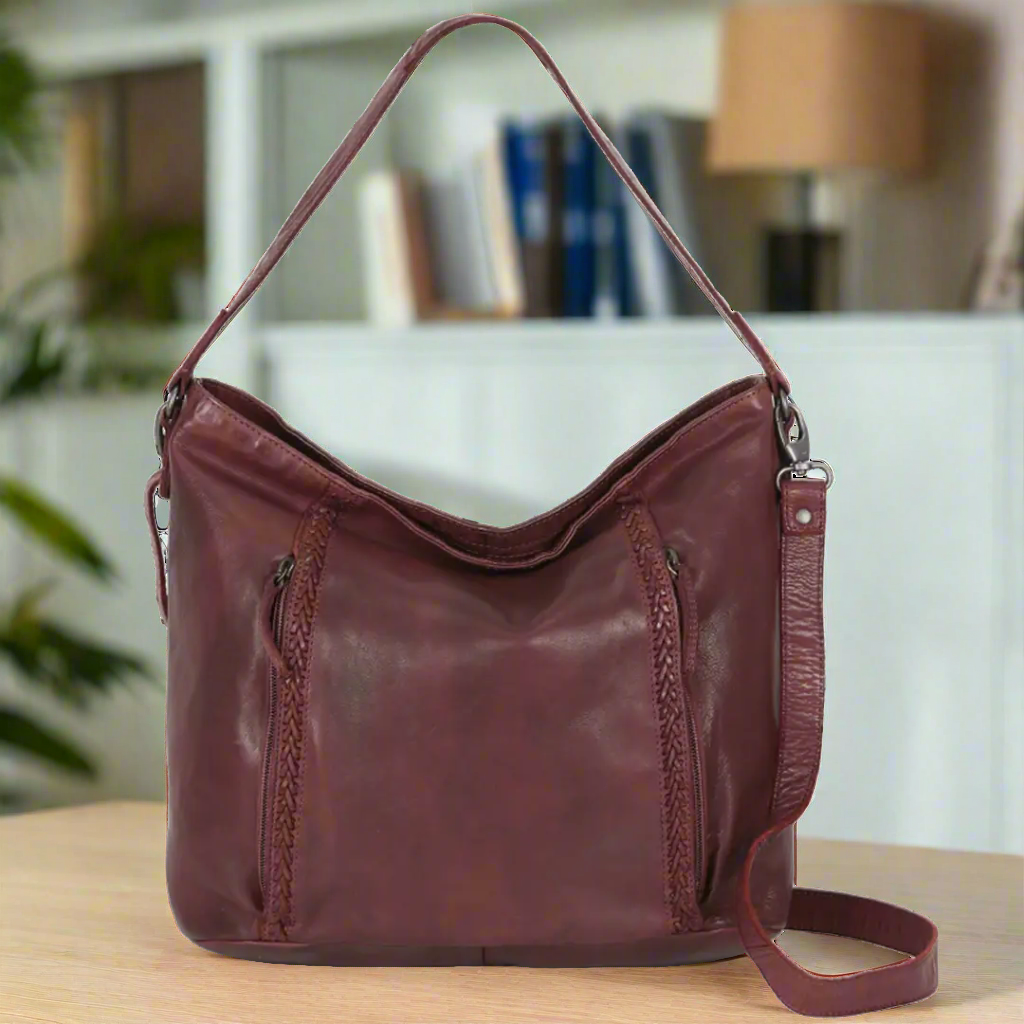 MET Large Braided Leather Handbag Cranberry