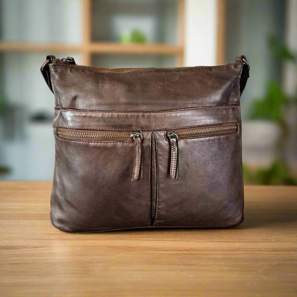 MET Leather Crossbody Bag with Dual Zipper Pockets - Boutique of Leathers/Open Road