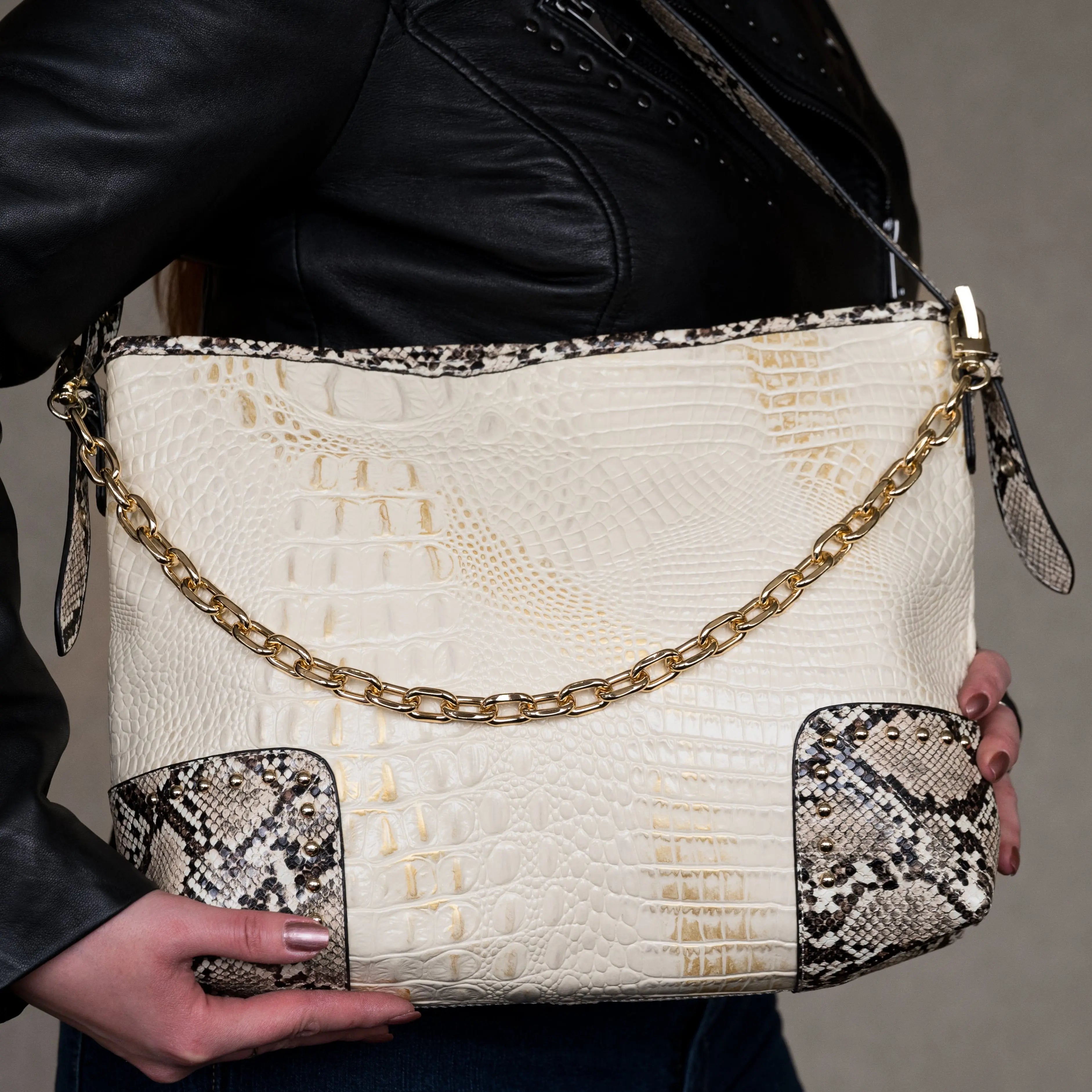 MET One Handled Leather Snake Print Handbag Handbags & Purses Boutique of Leathers/Open Road