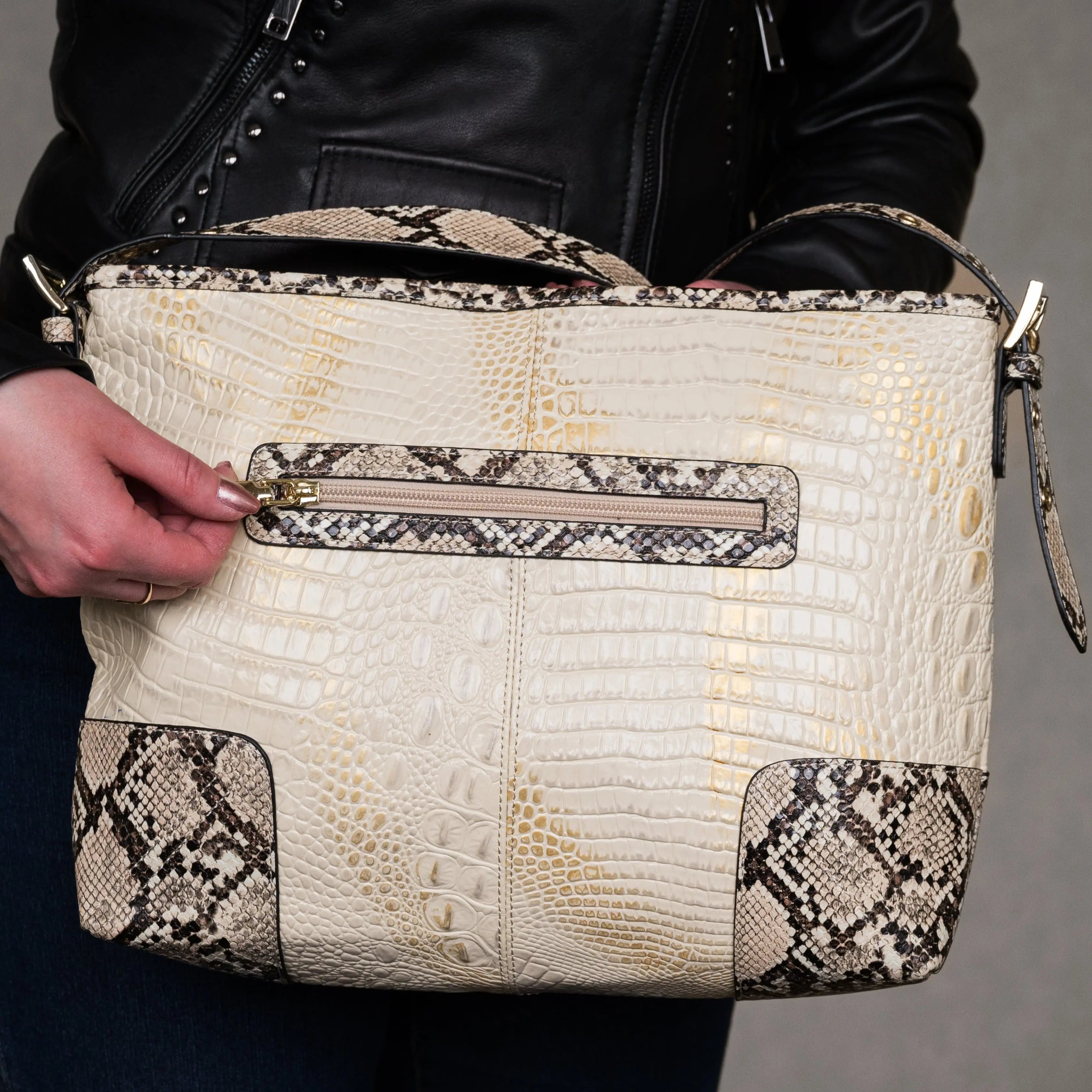 MET One Handled Leather Snake Print Handbag Handbags & Purses Boutique of Leathers/Open Road