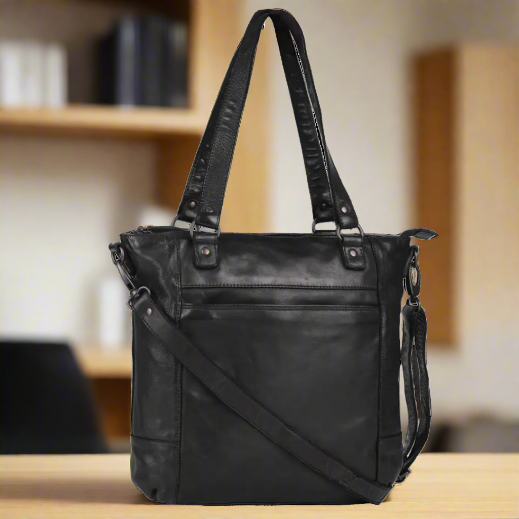 Leather handbag with compartments sale