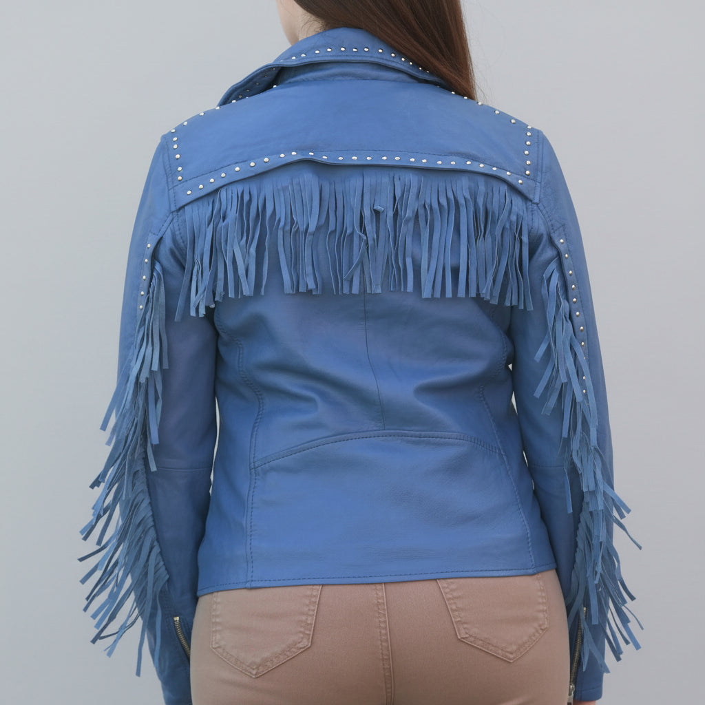 Women's Studded Leather Jacket with Removable Fringe - Boutique of Leathers/Open Road