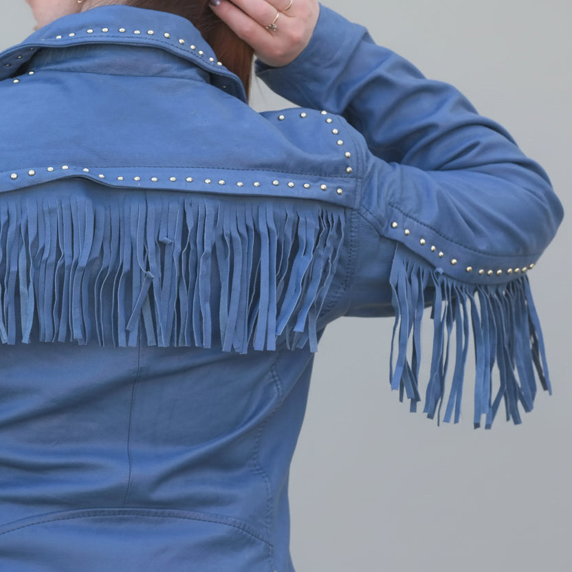 Women's Studded Leather Jacket with Removable Fringe - Boutique of Leathers/Open Road